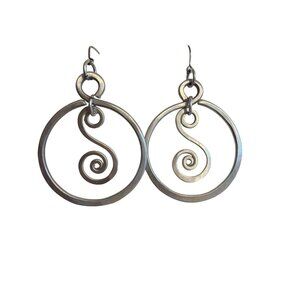 Vintage Silver Tone Spiral Dangle Hoop Earrings Hooks 2.5" Long Estate 4.55g